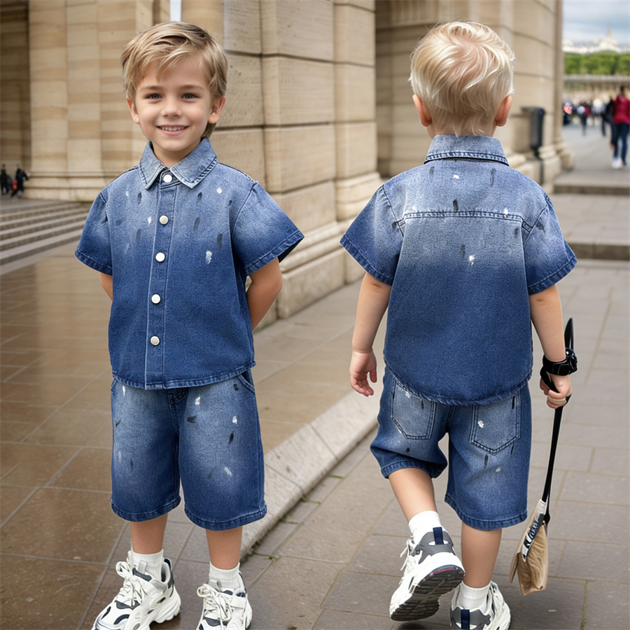 Summer Clothing Drawing For Kids - Fashion Children Summer Denim Suit for