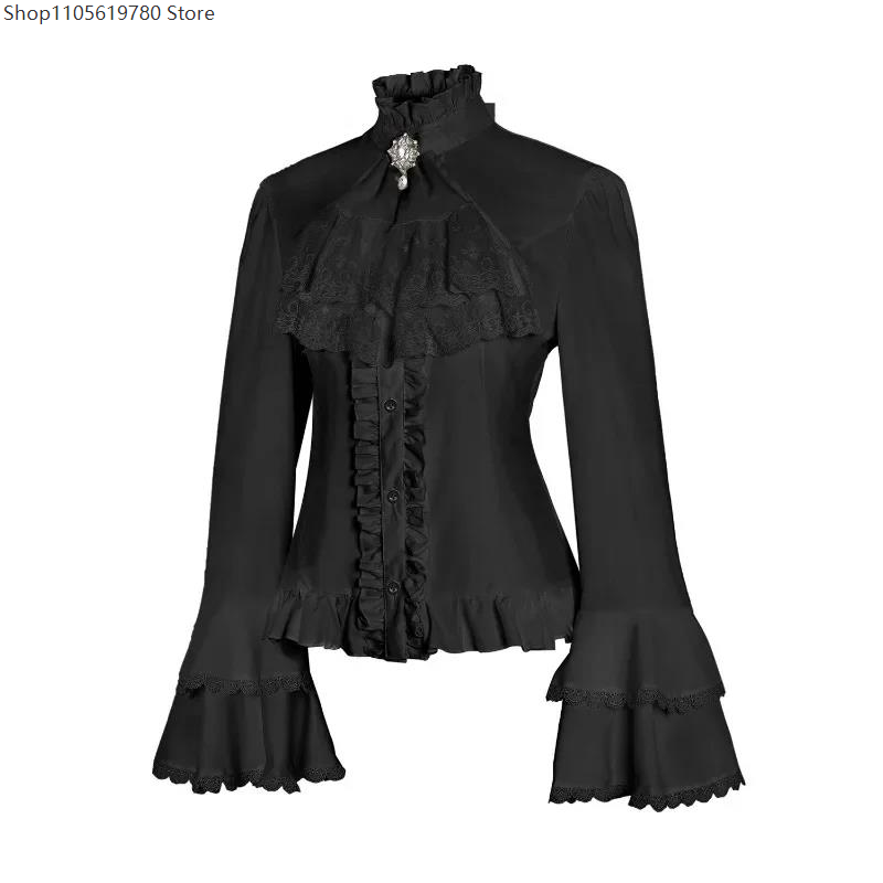 Summer Goth Clothing - Lolita Lace Shirt Ruffle High Collar