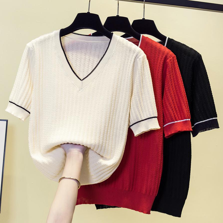 Summer Clothing Yarn - Vintage Knit Sweater T-shirt Women 2024