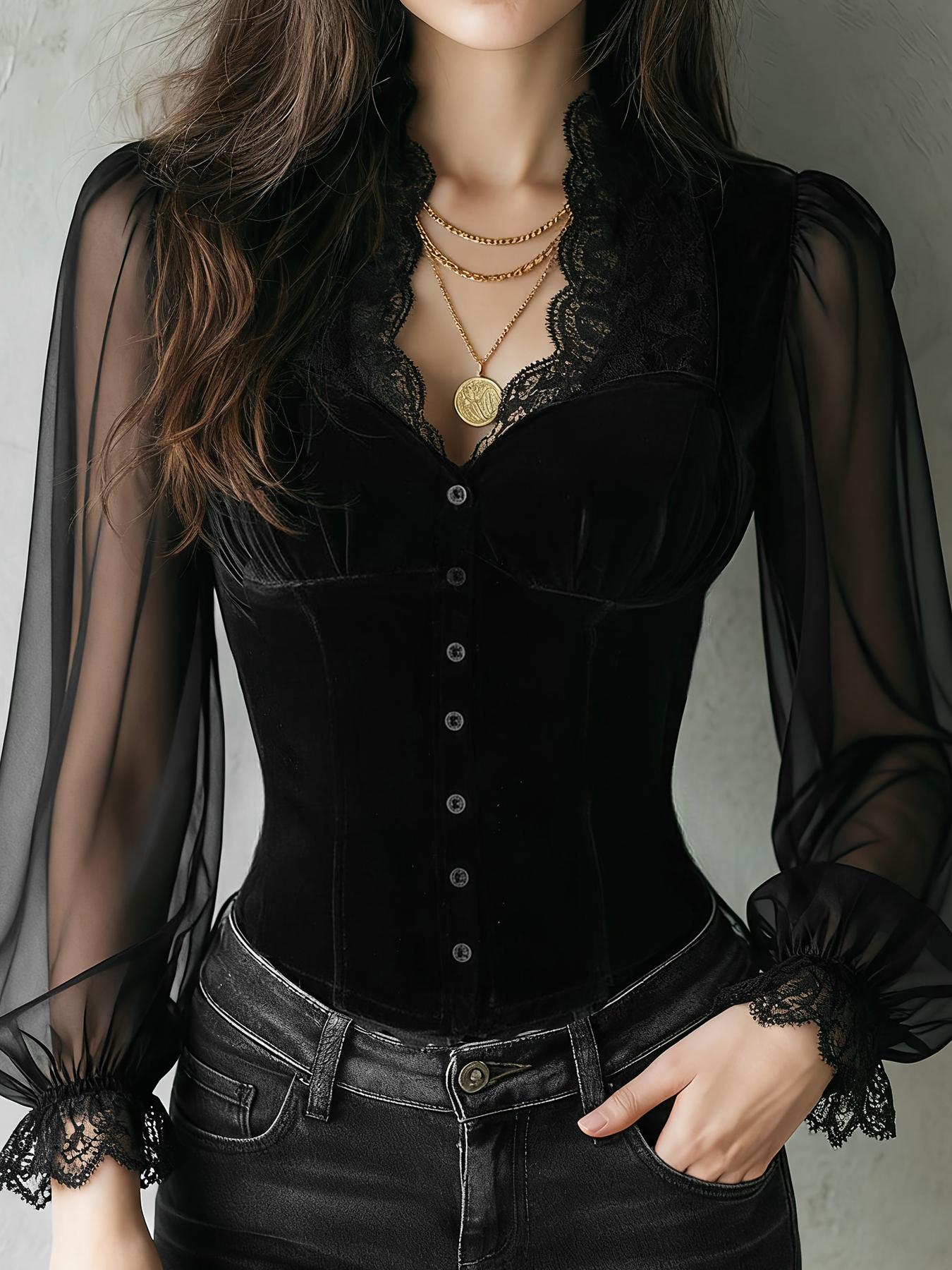 Summer Goth Clothing - Ladies Solid Color Lace Trim Fitted