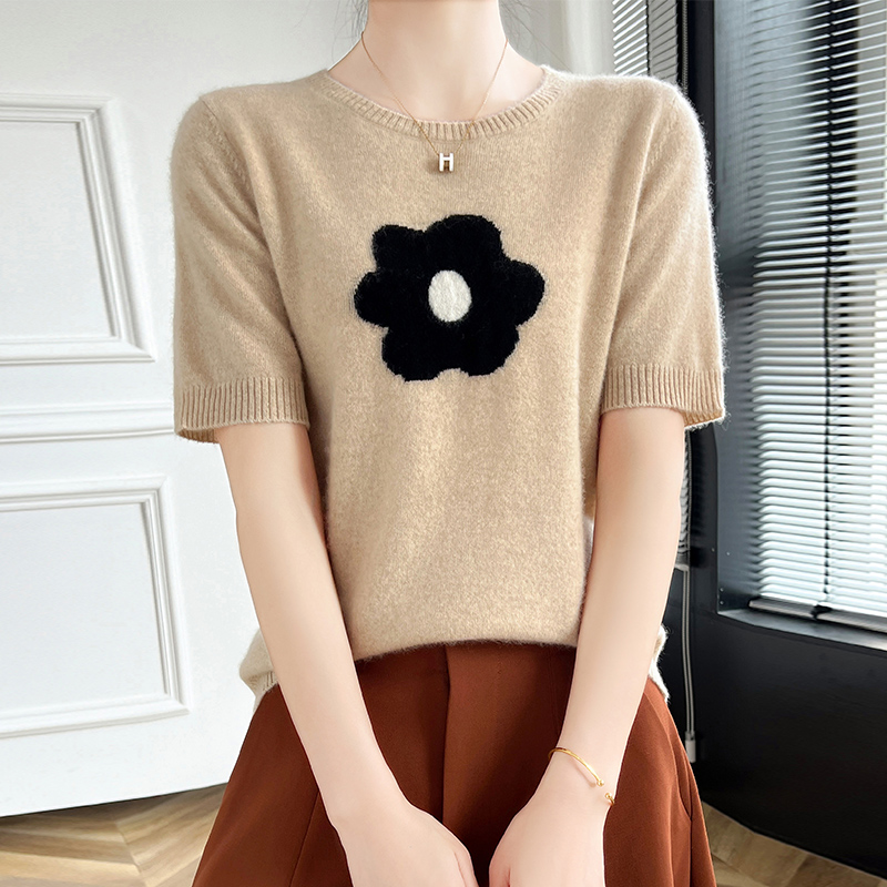 Summer Clothing Yarn - Fashion Women 100% Merino Wool O-Neck