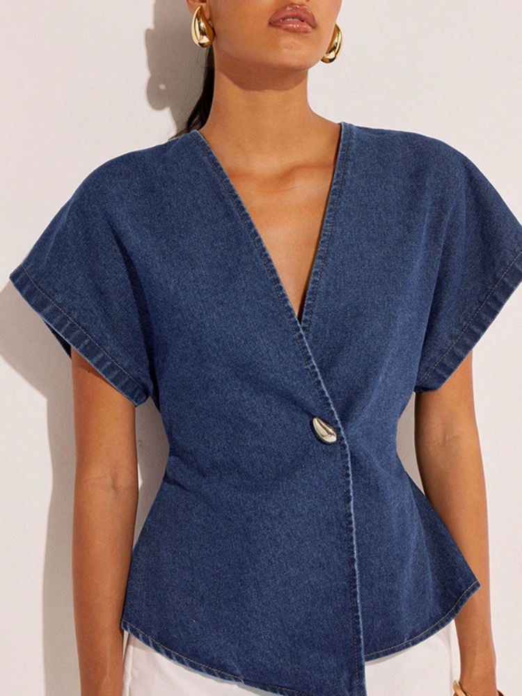 2026Women Dark Blue Denim Blou - Summer Clothing Wraps recension och pris