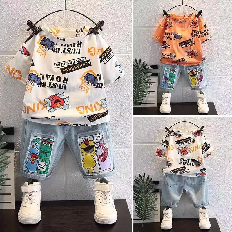 Cute Cartoon Print Short Sleev - Summer Clothing Drawing For Kids recension och pris