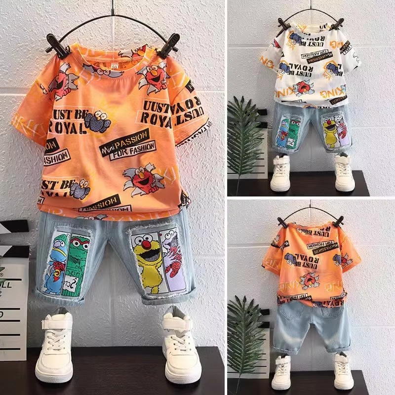 Cute Cartoon Print Short Sleev - Summer Clothing Drawing For Kids recension och pris