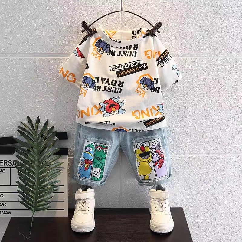 Cute Cartoon Print Short Sleev - Summer Clothing Drawing For Kids recension och pris