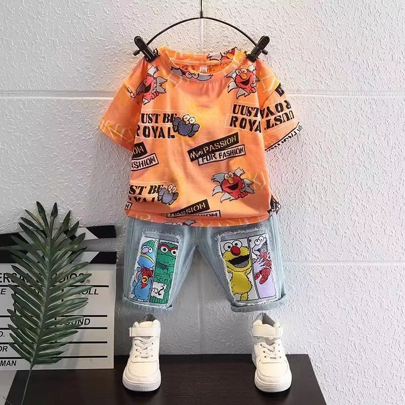 Cute Cartoon Print Short Sleev - Summer Clothing Drawing For Kids recension och pris