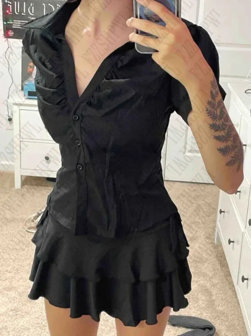 Womens Y2K Grunge Blouse Gothi - Summer Goth Clothing recension och pris