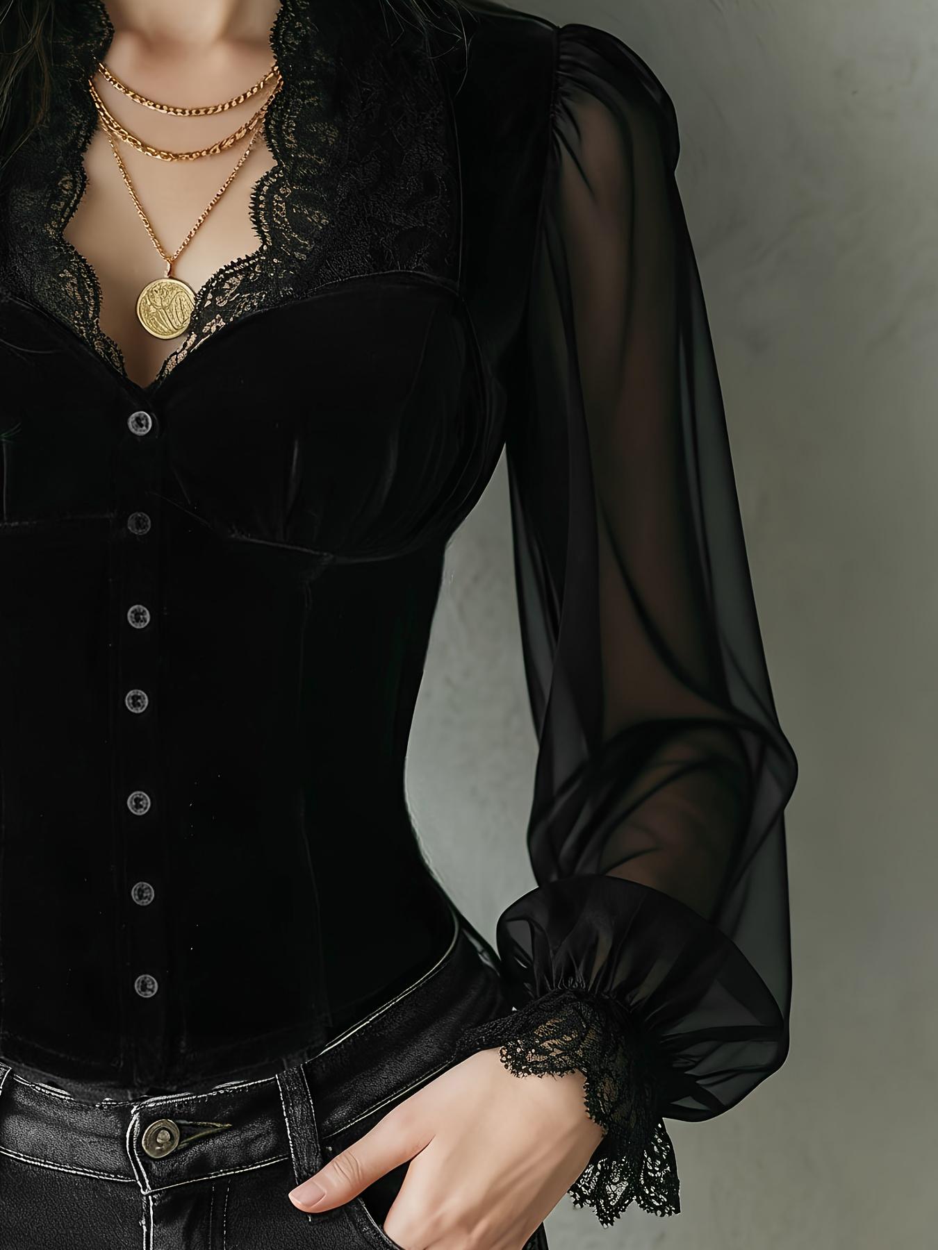 Ladies Solid Color Lace Trim F - Summer Goth Clothing recension och pris