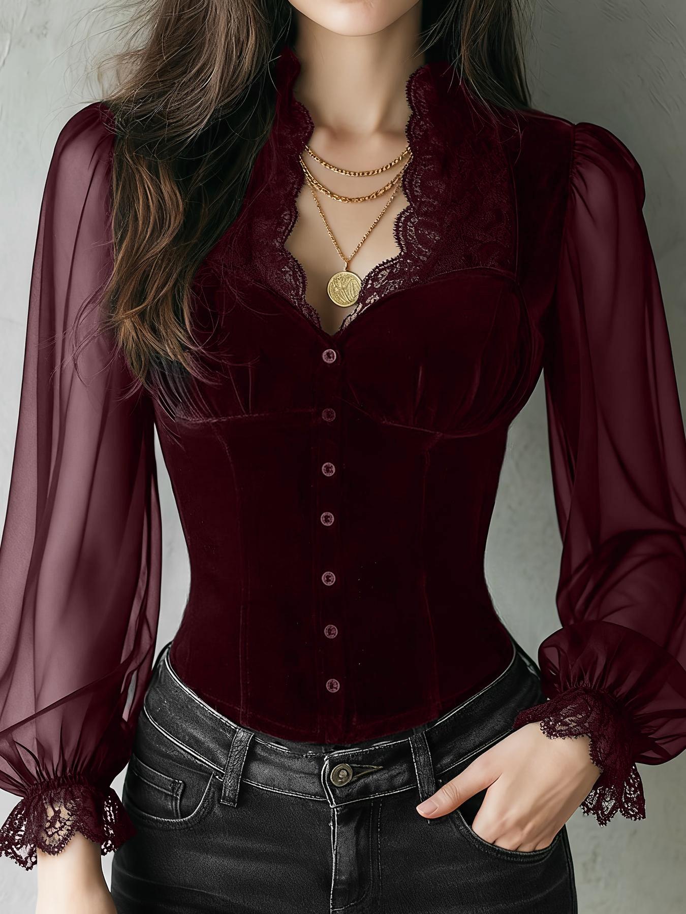 Ladies Solid Color Lace Trim F - Summer Goth Clothing recension och pris