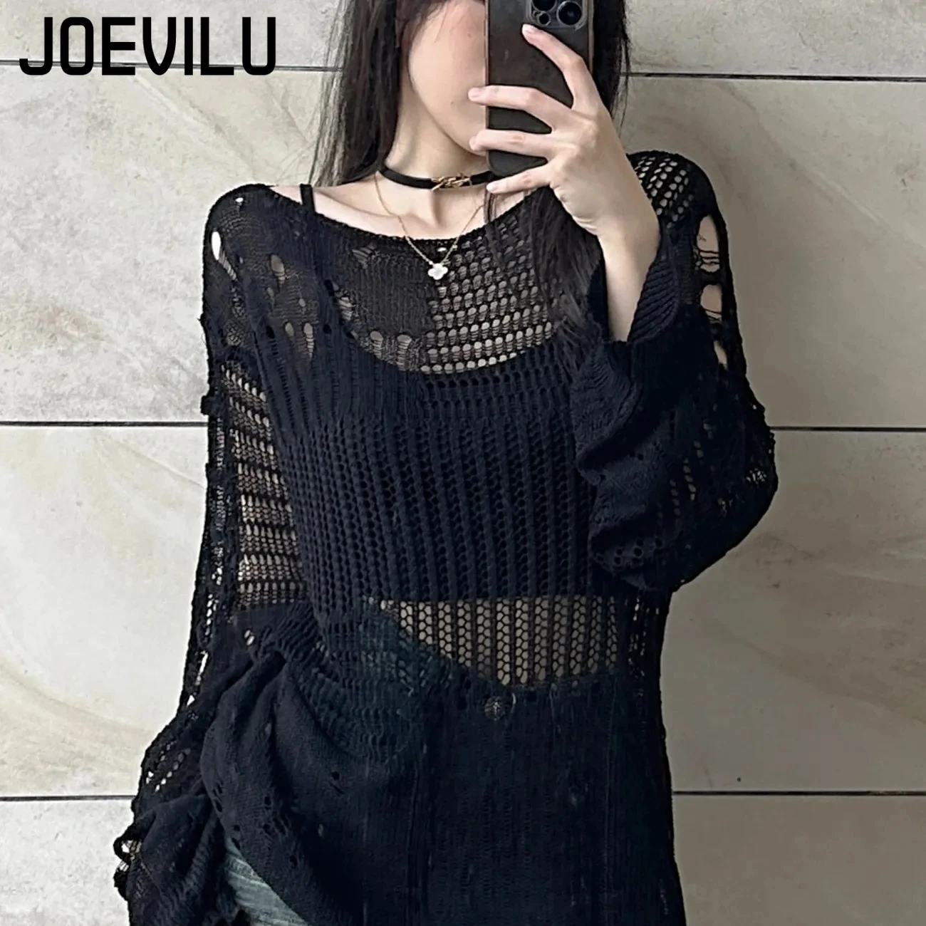 JOEVILU Hollow Knit Blouse Sum - Summer Goth Clothing recension och pris