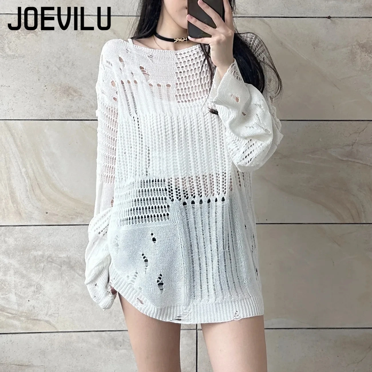 JOEVILU Hollow Knit Blouse Sum - Summer Goth Clothing recension och pris