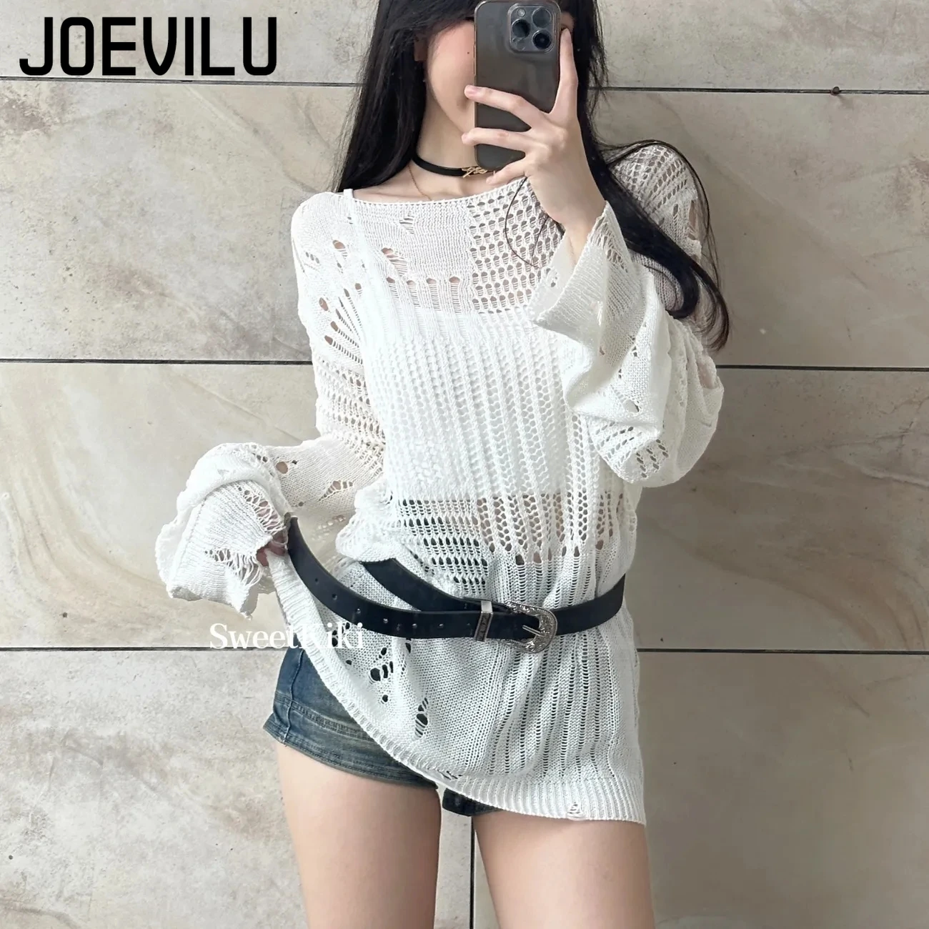 JOEVILU Hollow Knit Blouse Sum - Summer Goth Clothing recension och pris