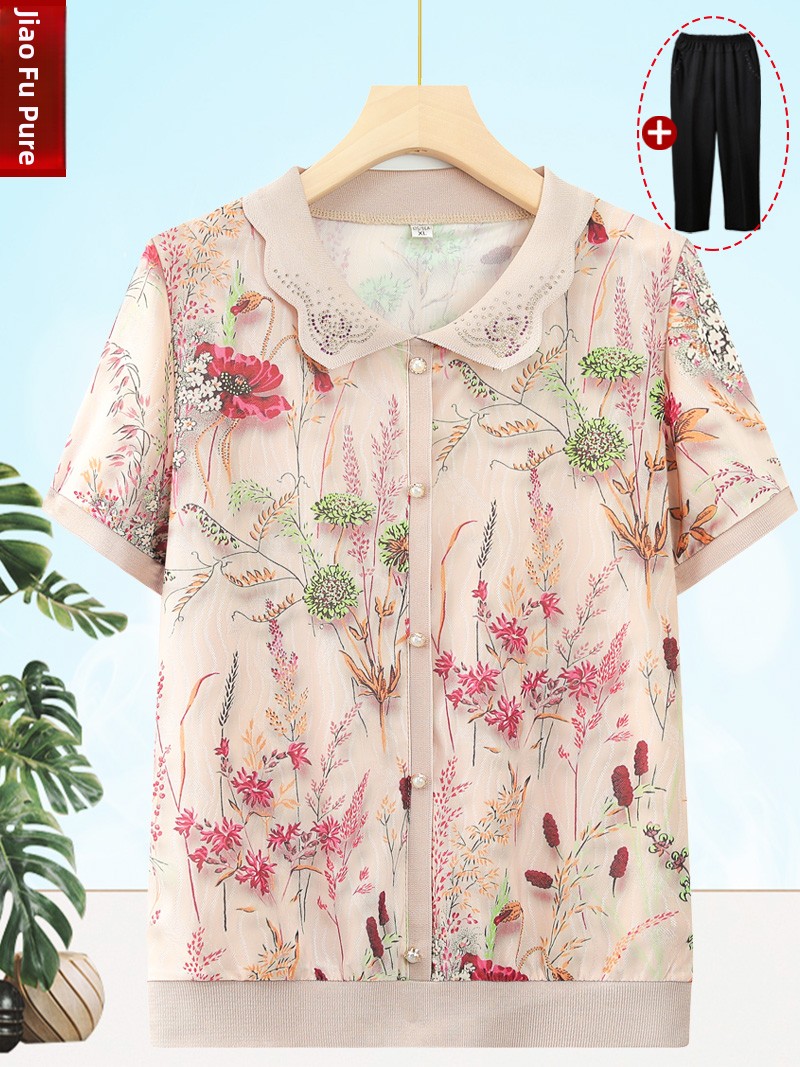 Ice Silk Loose Short Sleeve T- - Summer Clothing For Women Over 60 recension och pris
